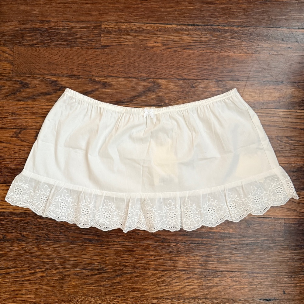 My Mum Made It White Lace Eyelet Mini Skirt Cotton Small